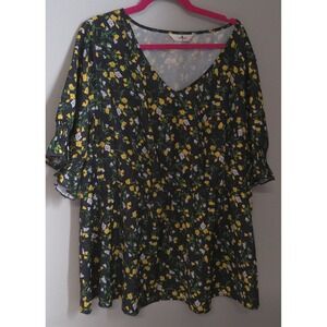 AGNES ORLINDA PLUS SIZE BLOUSE BLUE WITH FLOWERS SIZE 3X